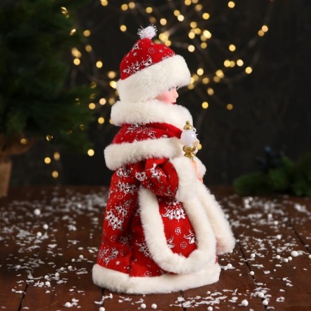 Snow Maiden "Fluffy fur coat with a bow and a flashlight" moves, 30x14 cm, red-1