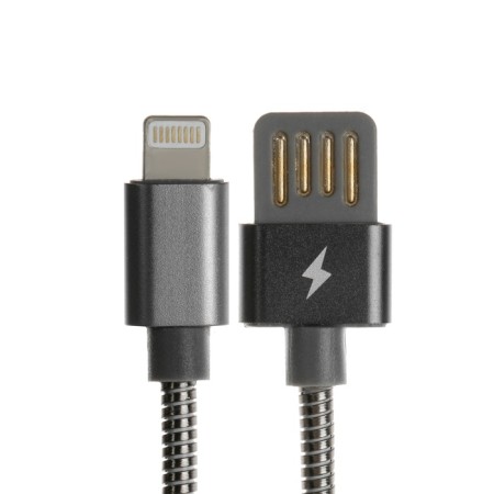 Lightning cable - usb, 2.1 a, metal braid, 1 meter, black-1