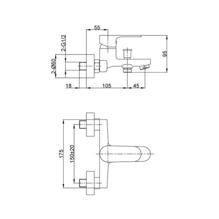 Bath mixer and shower Eleanti Elt3040, single -leaf, hose, watering can, bracket, chromium color 40737-1