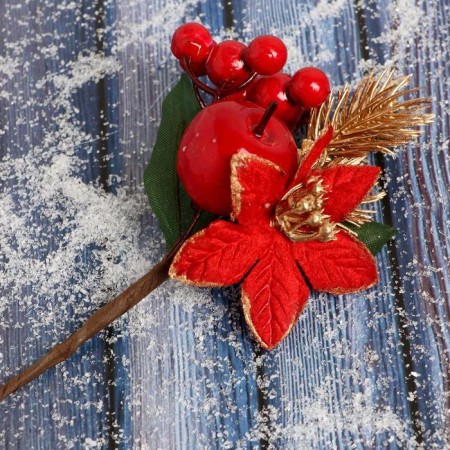 Decor "Winter charm" flowers of berries of needles gold, 13 cm-2
