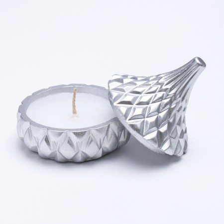 Candle "Dome" in the candlestick with rhomboid faces of gypsum with a lid, 8.5x8.5cm, silver-3