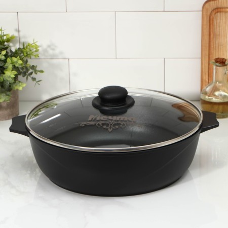 Frying "prestige", 5 l, glass cover, anti -stick coating, black color