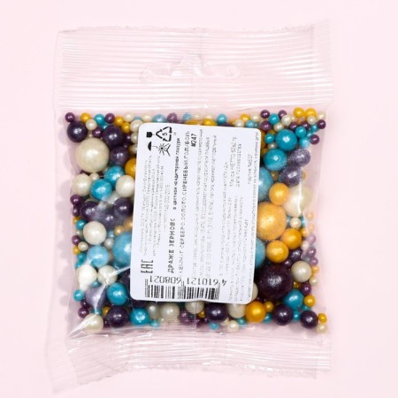 Sprinking confectionery in color glaze "Pearls" gold, silver, blue, lilac, 50 g-2