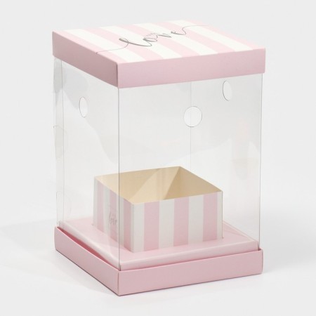 Gift box for flowers with a vase and PVC windows folding, packaging, "With Love", 16 x 23 x 16 cm-2
