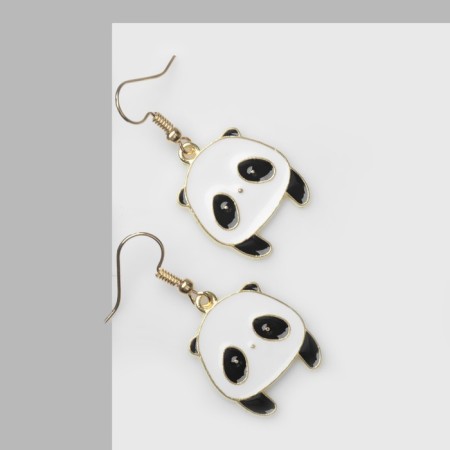 Earrings "Pandochka", black and white color in gold