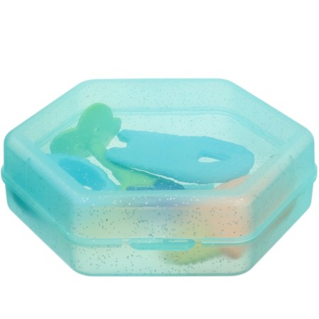 A set of silicone teeters "Blue Boxing", with a rattle, 4 pcs., In the case, crumb I-18