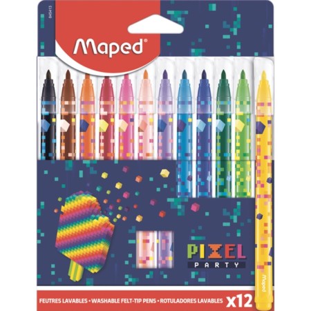 Flomasters 12 colors Pixel Party, washed off, decorated, cardboard packaging