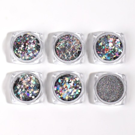 Set for decor, in a plastic organizer, 6 jars, silver color-2