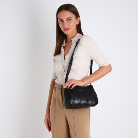 Female bag on one shoulder, on a zipper, black color-5