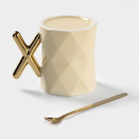 Ceramic mug with a spoon "Louis", 250 ml, color mix-1