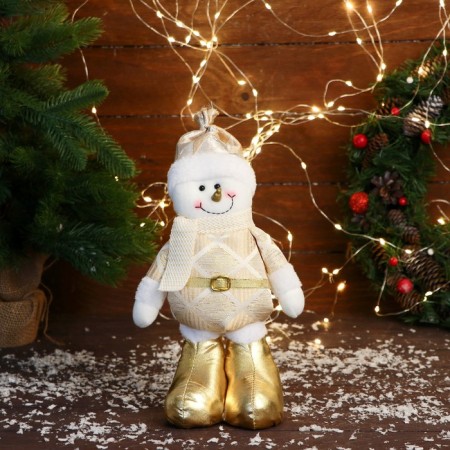 Soft toy "Snowman in a costume with rhombics" stands, 15x28 cm, gold