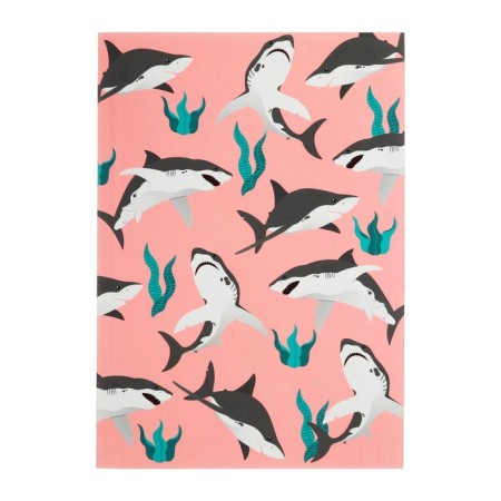 Note book A6+ 64 sheets in the "Sharks on Pink" cage, integral cover, Soft Touch, Offset Block 65 g/m2