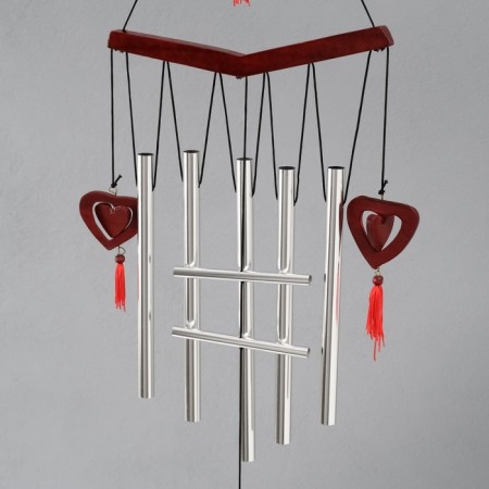 Wind music metal, tree "Double Heart" 7 tubes 72x19 cm-4