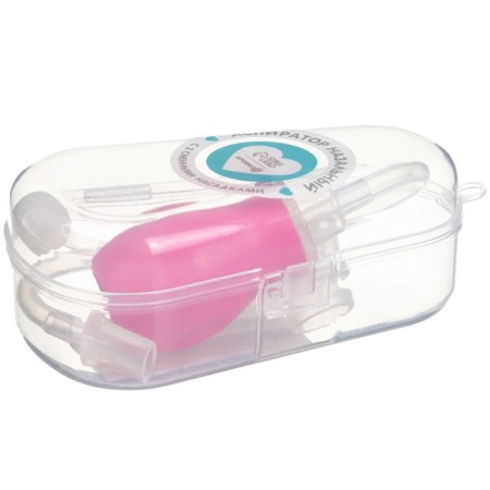 Children's nasal aspirator with 2 replaceable nozzles, in a container, pink color-7