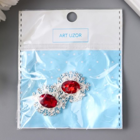 Decor for creativity Metal "Medallion Patal" Rubin Crystal Set 2 pcs 2.6x2.4 cm-3