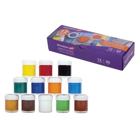 Acrylic paint, set of 12 colors x 22 ml, Brauberg Art Debut, 192298