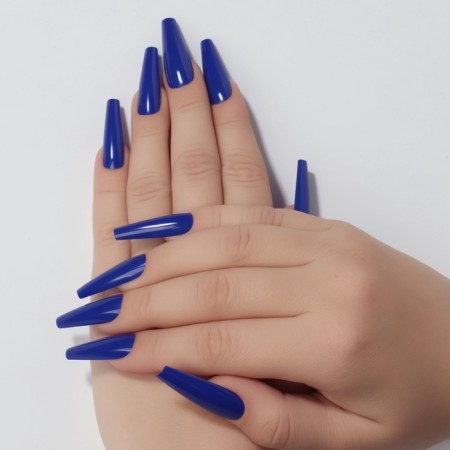 Follow nails, 24 pcs, ballerina shape, dark blue color-4