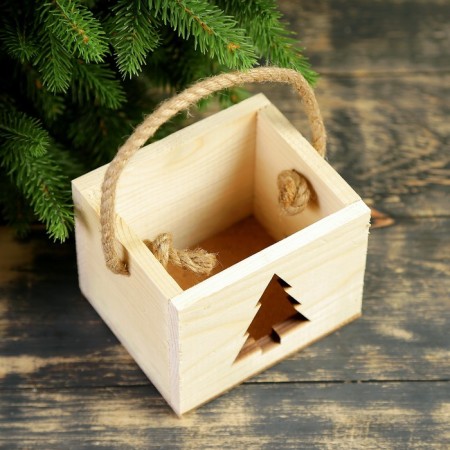 Kashpo wooden "Christmas tree", pen-cord, 12.5x10.5x9.5cm-1