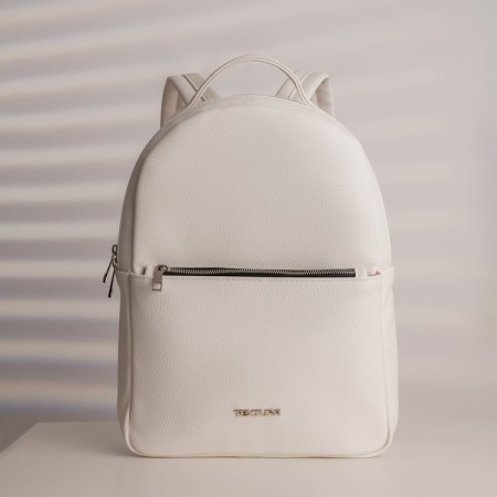 A backpack with a zipper, Textura, external pocket, white color