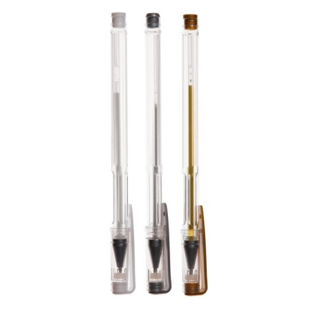 A set of gel pens 3 colors, the case is transparent, white, silver, gold