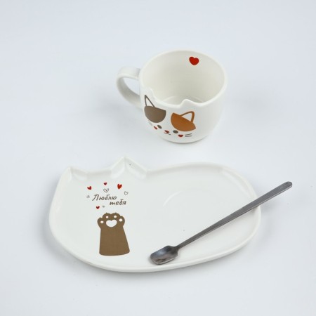 Gift set "I love you": a mug of 200 ml, saucer, spoon-3