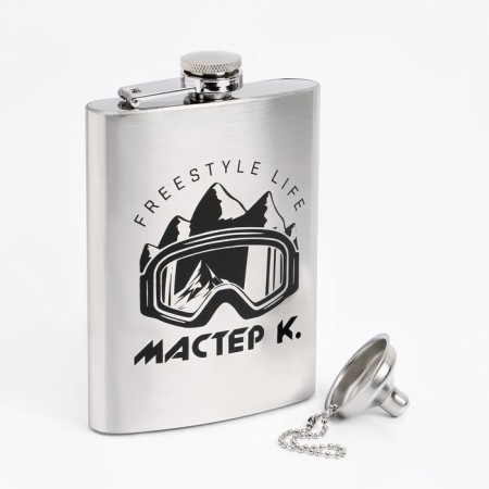 Flaw for alcohol and water, 240 ml, "Master K", stainless steel, gift, with a funnel