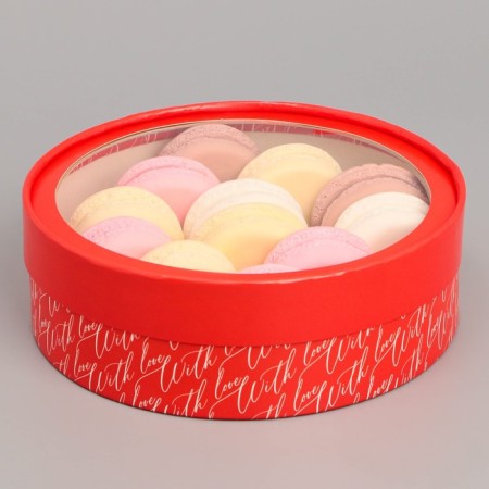 Makarun box, confectionery packaging tube with a LOVE window 20 x 20 x 5 cm-3