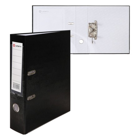 A4, 75 mm registrar, calligrata, PVC, embossing "Len", metal edging, pocket for a spine, black, black, mix-8