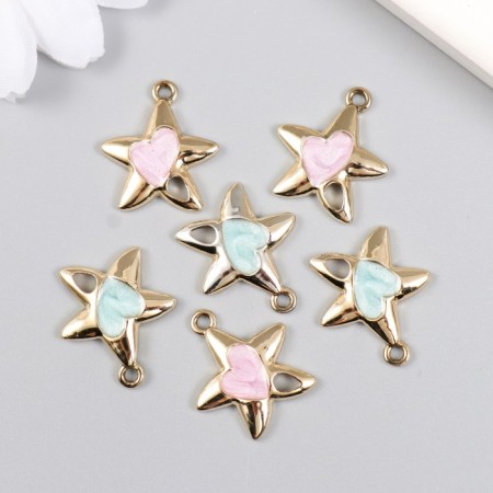 Decor for creativity metal, enamel "heart in the star" MIX 1.7x2.1 cm