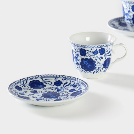 A set of tea ceramic shares "Russian pattern", 4 items: 2 cups 210 ml, 2 saucers d = 14.1 cm, blue blue color-3