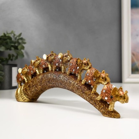 Polystone souvenir "Seven bronze elephants with a blanket from the Arab carpet on the horn" 11.5x31x5 cm-2