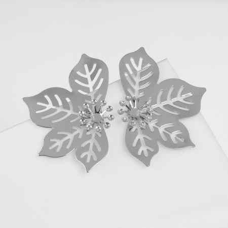Earrings Metal "Style" sheet, maple, silver color-1