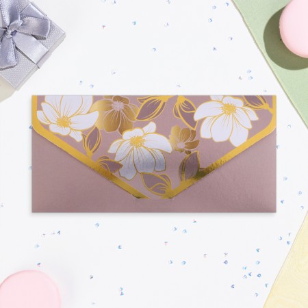 Money envelope "Universal" gold flowers, embossing, 19.5 x 9 cm-1