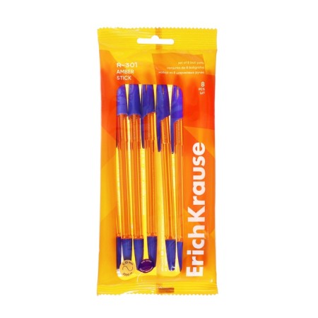 A set of ballpoint pens Erichkrause R-301 Amber Stick, 8 pieces, node 0.7 mm, blue ink blue-8