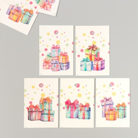 Cardboard Biro "Gifts. Watercolor" set 10 pcs (5 types) 4x6 cm