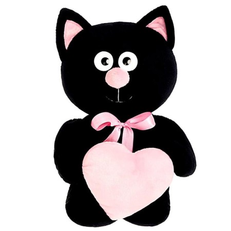 Soft toy "cat with heart", black color, 30 cm