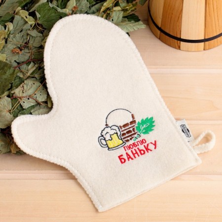 Mitten for a bath with embroidery "I love a bathhouse", first variety-3