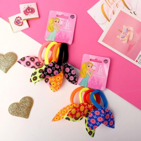Hair gum "Funny ears" (set 4 pcs) chamomile, 4 cm, mix-2