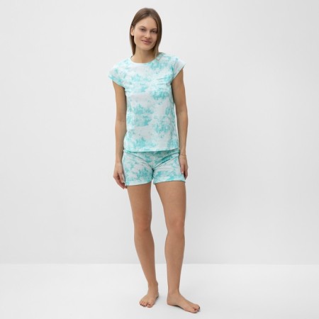 Homemade female set (T -shirt/shorts), turquoise marble color, size 50-1