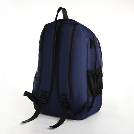 Youth backpack, 2 lightning departments, external pocket, with USB, blue color-3