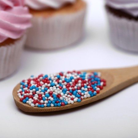 Sprinking confectionery with a soft center "Bead": blue, red, silver, 50 g-1