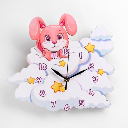 Watch walls, series: children's, "bunny on the cloud", discrete move, 23 x 25.5 cm, 1 aa