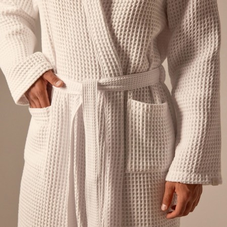 Wafel dressing gown Male SL Home: BOHO "Blanc de Blanc", size L, 100% cotton, 280 g/m2-5