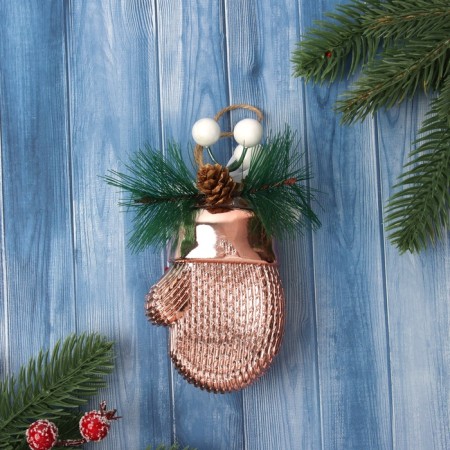 Christmas tree decoration "Handle with berries" 12x6.5 cm, pink-3