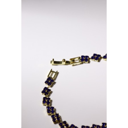 Bracelet with rhinestones rhombics, blue in gold, 18 cm-2