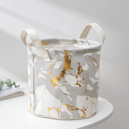 Storage basket with handles of the shade "marble", 20 × 20 × 24 cm, white-gray color-2