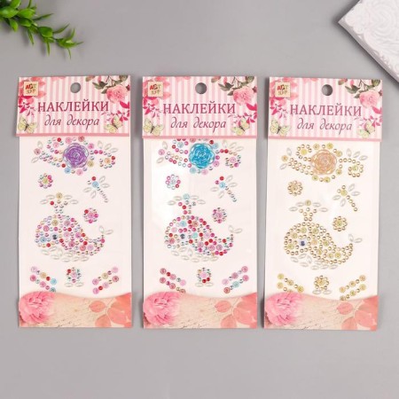 Sticker of rhinestones Plastic "Kitenok and Rose" MIX 19x8.5 cm-1