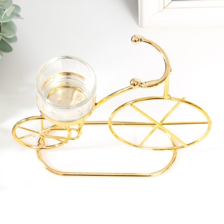 Summary Metal, glass for 1 candle "Bicycle" D-4.5 cm gold 18.5x6x14 cm-3