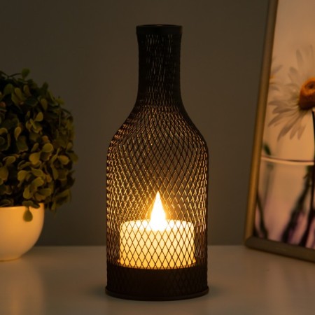 Nightlight "lantern with a candle" LED from batteries 2HAA Black 9.5x9.5x25.5 cm Risalux-2