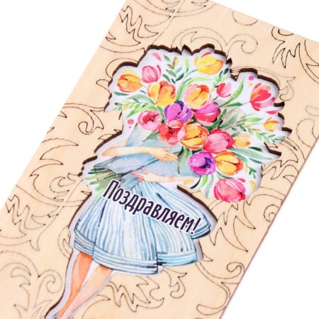 Wooden envelope "Congratulations!" Girl, flowers, 8x16 cm-1